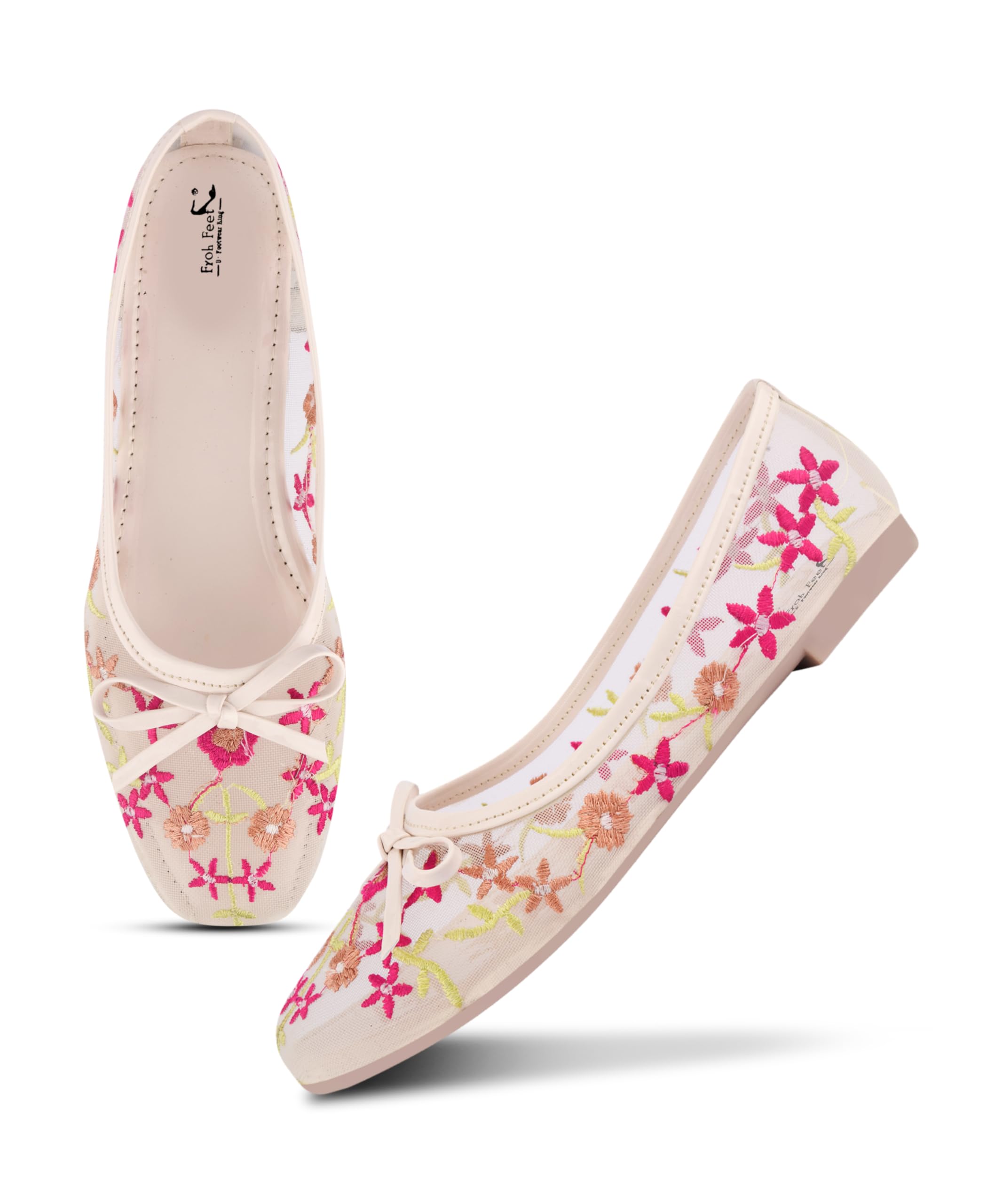 Froh Feet Breathable Mesh Floral Embroidered Ballerina Flats with Delicate Bow Accent for Charming Casual Comfort-image-14