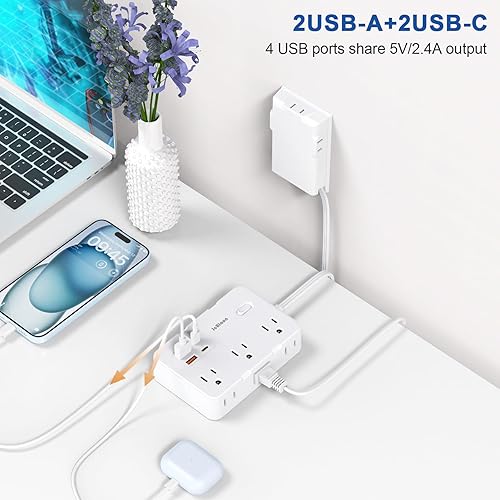 Miniatura 3 de Regleta protectora contra sobretensiones con cubierta de tomacorriente, 6 salidas de CA, protección contra sobretensiones, 4 puertos USB, cable de