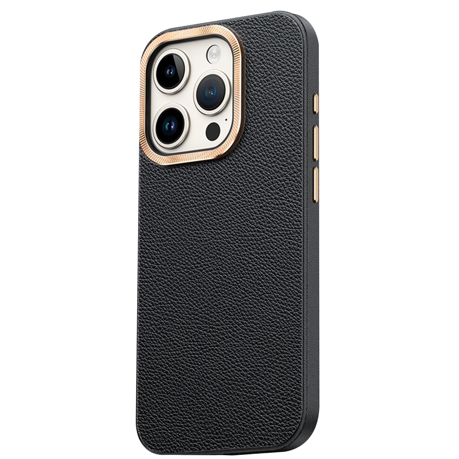 Case for iPhone 15 Pro Max/15 Pro/15 Plus/15, Carved Metal Lens Protection Business Leather Cover Phone Case Ultra -Thin and Light,Blue,15 (15 Pro Max,Black)