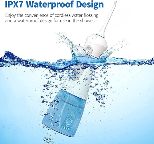 Miniatura 5 de Irrigador dental de agua inalámbrico para dientes y aparatos ortopédicos, irrigador dental portátil de 10.1 fl oz, 3 modos de selección de hilo
