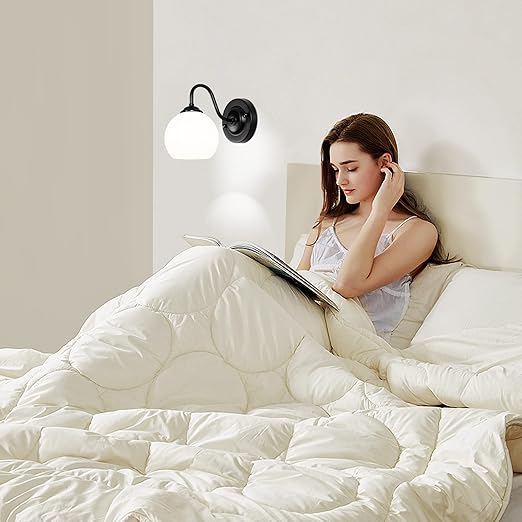 MantoLite MantoLite Zwart Glas Wandlamp, E27 Edison-lampen Wandkandelaar Lamphouder,Industriële Leeslamp Wandlampen Voor Binnen Sconces Slaapkamer Verlichting Armatuur (Exclusief Lamp) photo 2