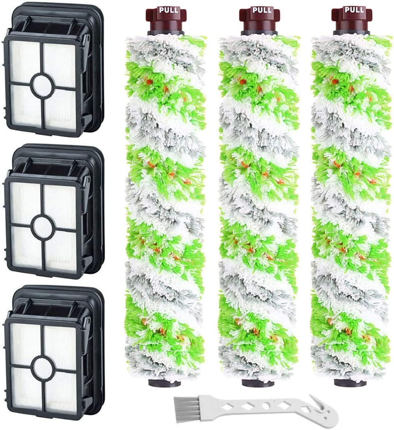 3 Pack Pet Brush Rolls & 3 Pack 1866 Filters for Bissell CrossWave 1785 1866 1868 2303 2305 2306 3-in-1 Wet & Dry Vacuum Cleaner