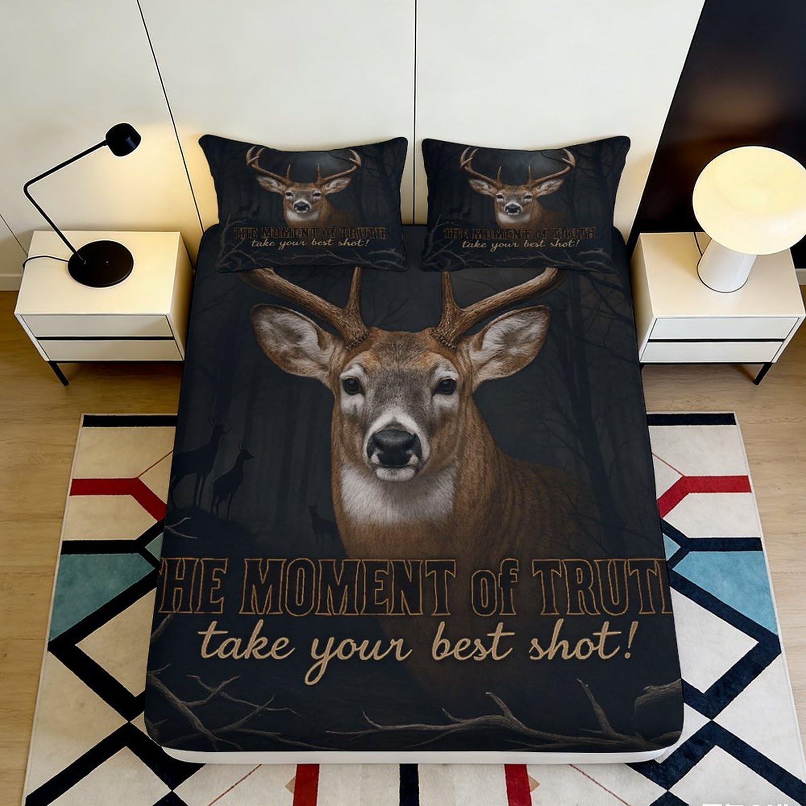 3D Printed Deer Forest Fitted Sheet Microfiber Soft Breathable Antler Bed Cover for Bedroom Guest Room Decor 90x200x25cm