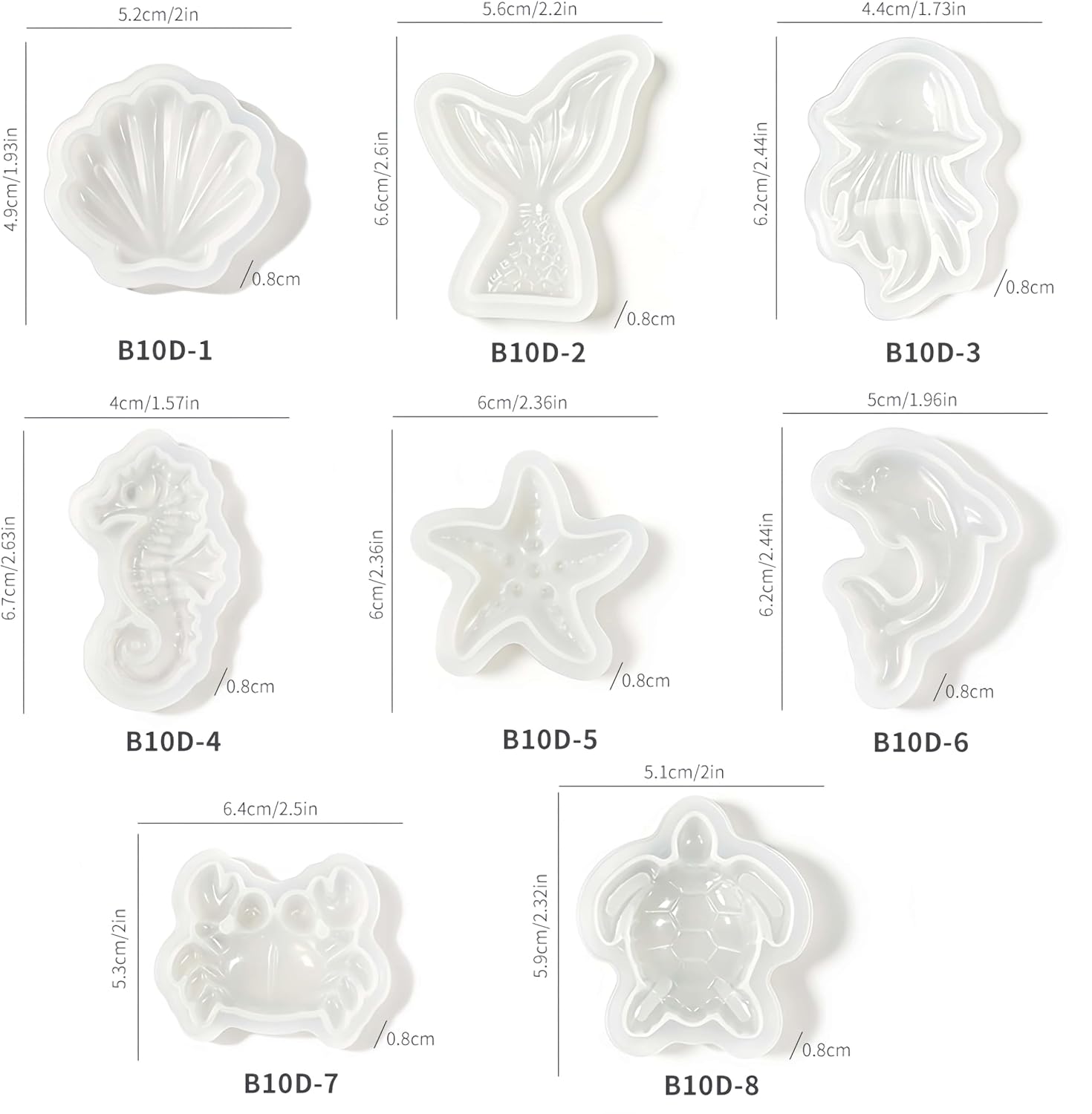 Mini Ocean Resin Molds, 8PCS Marine Animal Silicone Molds for Epoxy