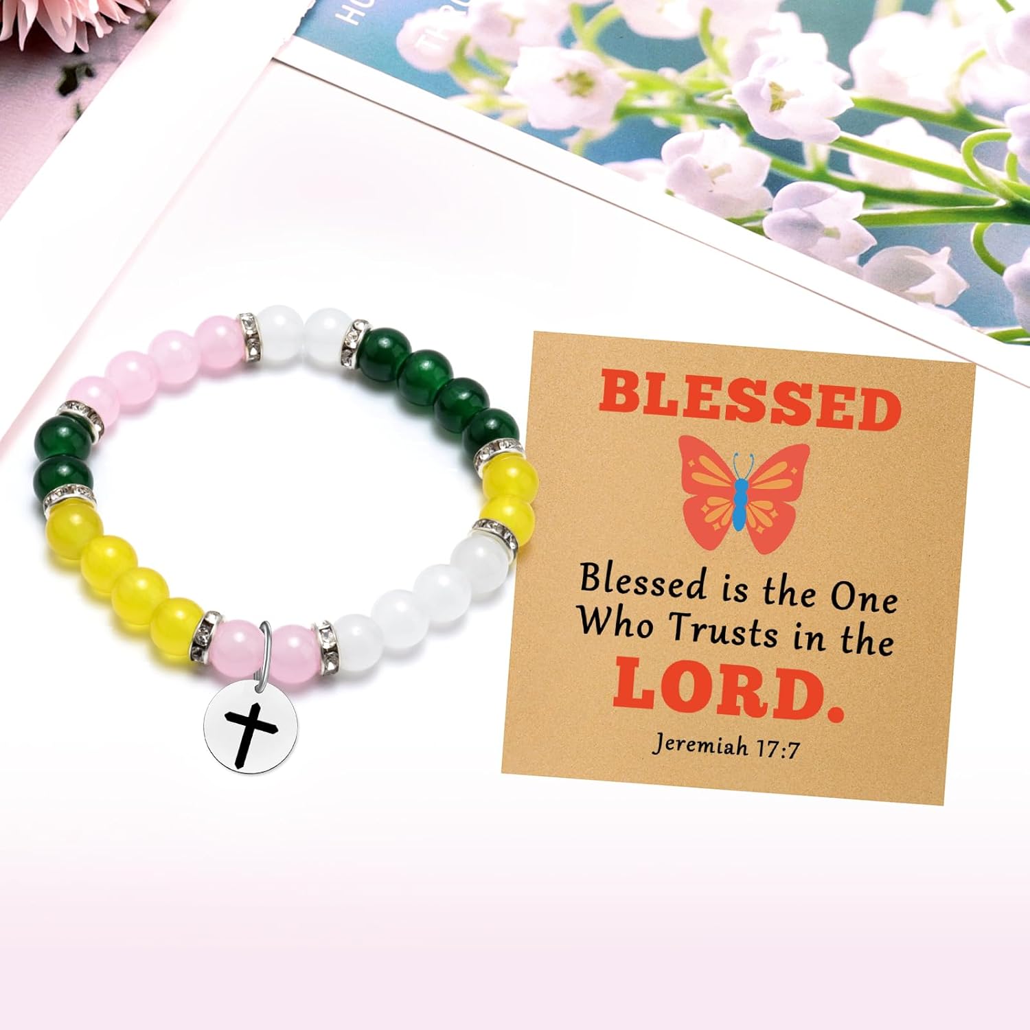Christian Gifts for Women Religious Cross Bracelet Jewelry Faith Confirmation Baptism First Communion Catholic Christmas Birthday Gifts for Women Sister Daughter Her Beaded Bracelet with Card - Image 3