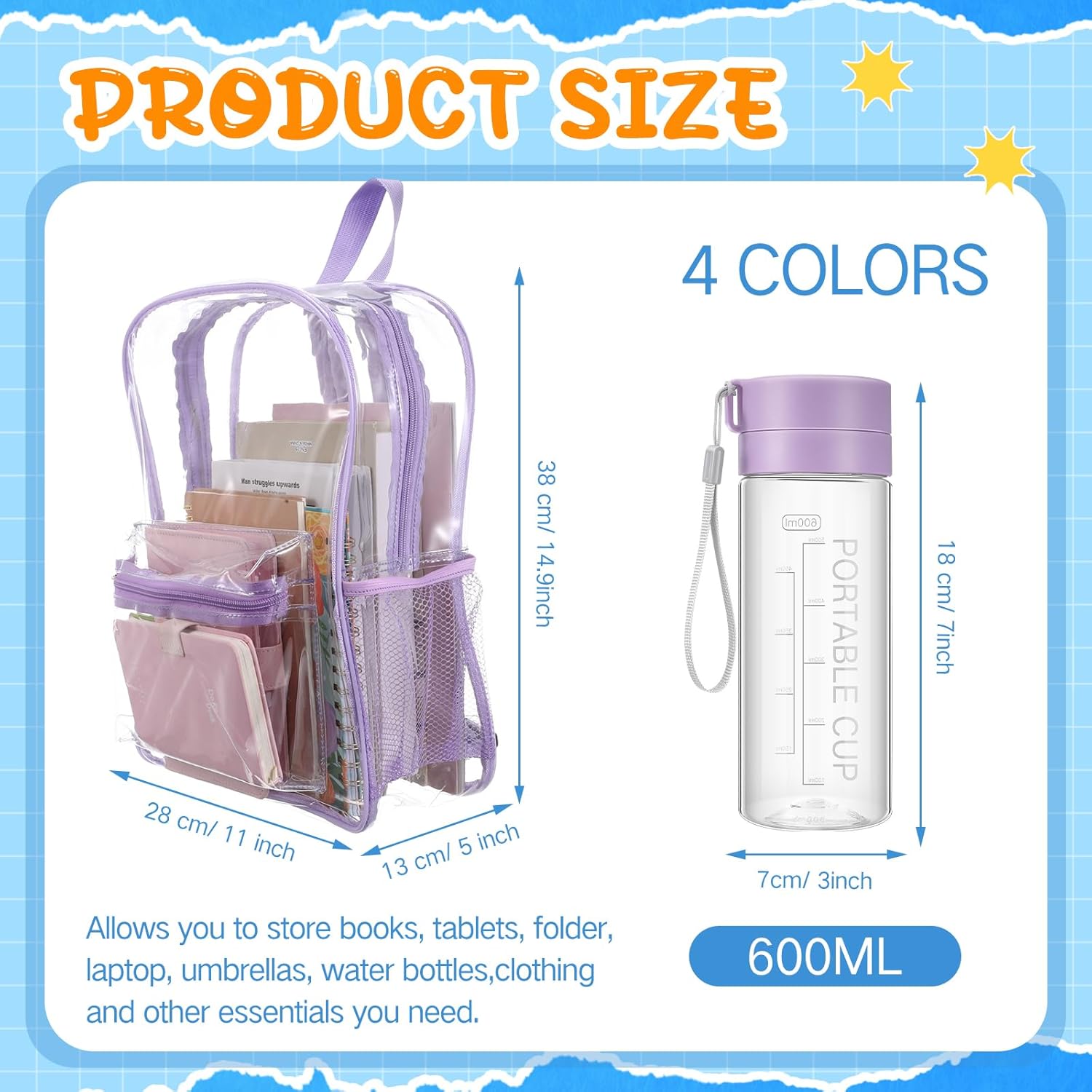 Amylove 8 Pcs Operation Christmas Items Bulk Clear Backpack PVC with Water Bottles for Kids Transparent Backpacks Heavy Duty Bookbag Set for School Classroom Students Back to School Supplies - Image 2