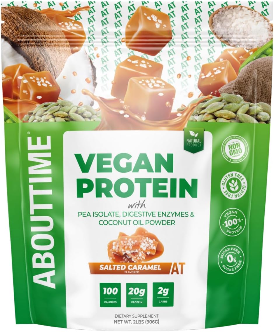 Vegan Protein Powder 20g Salted Caramel, Natural Ingredients, Non-GMO, Plant Based, Gluten Free, Soy Free, Dairy Free, 32 Servings