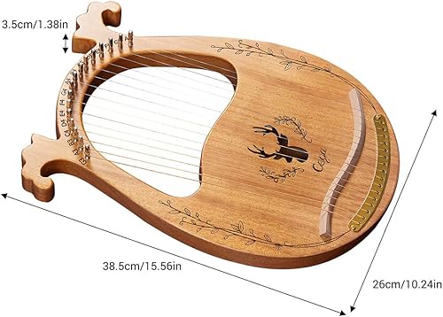 Miniatura 6 de Arpa de lira de 16 cuerdas de madera maciza de caoba con llave de afinación, púa, cuerdas, bolsa de concierto negra y manual de instrucciones para