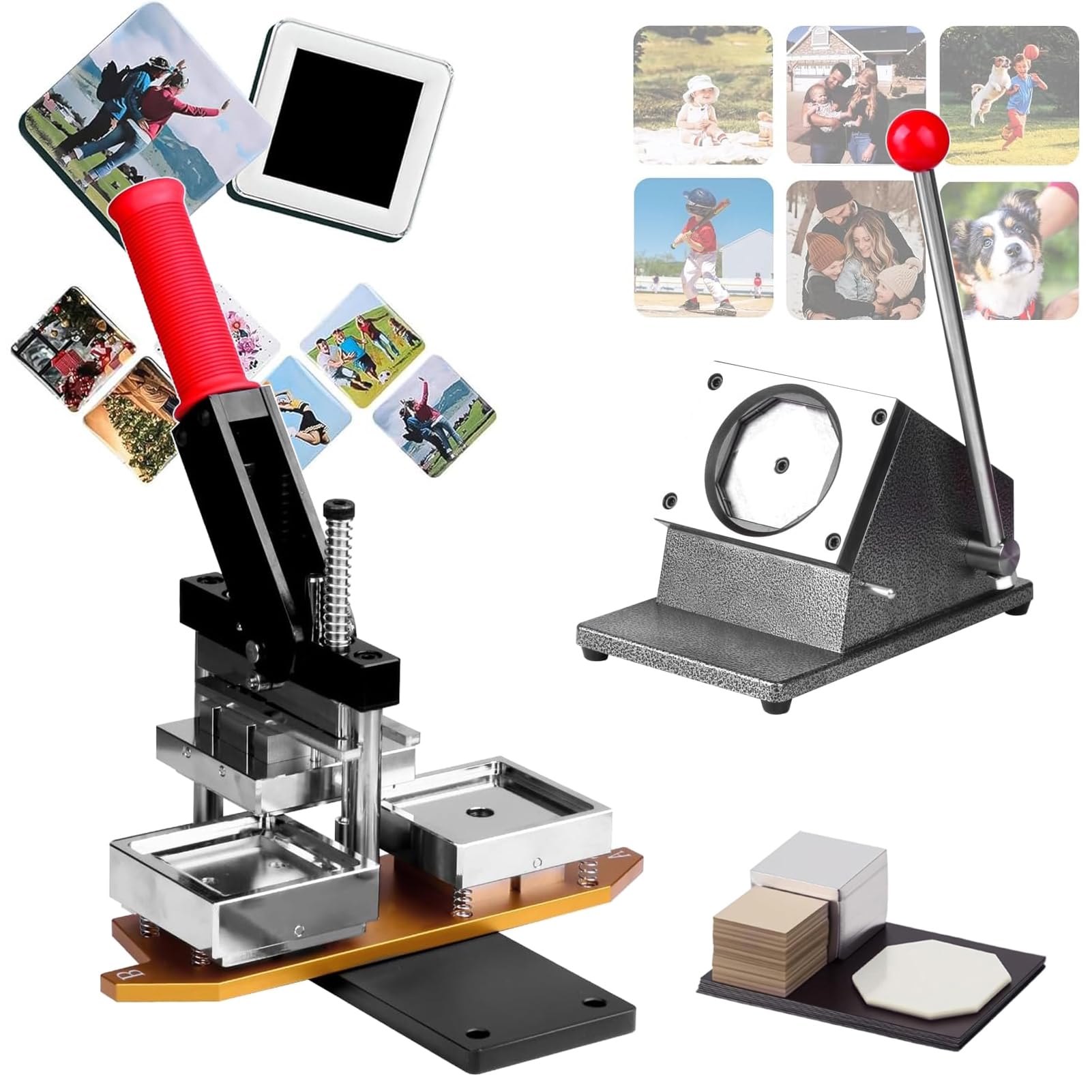 3x2/3.5x2.5 Inch DIY Photo Magnet Maker Machine Kit, 2x2/2.5x2.5 Fridge Magnet Making Machine, Press Machine +Paper Cutter+100 Sets Cardboard Supplies, Create Personalized Refrigerator Magnets