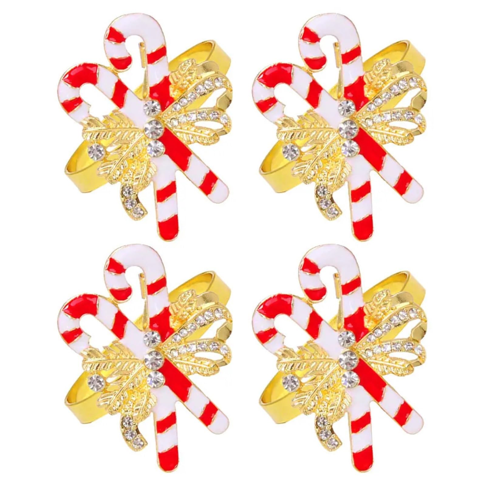 12Pcs Candy Cane Napkin Rings Metal Bow Crystal Buckle Christmas Thanksgiving Holiday Dinner Table Decoration Gold Napkins for Wedding Banquet Dinner