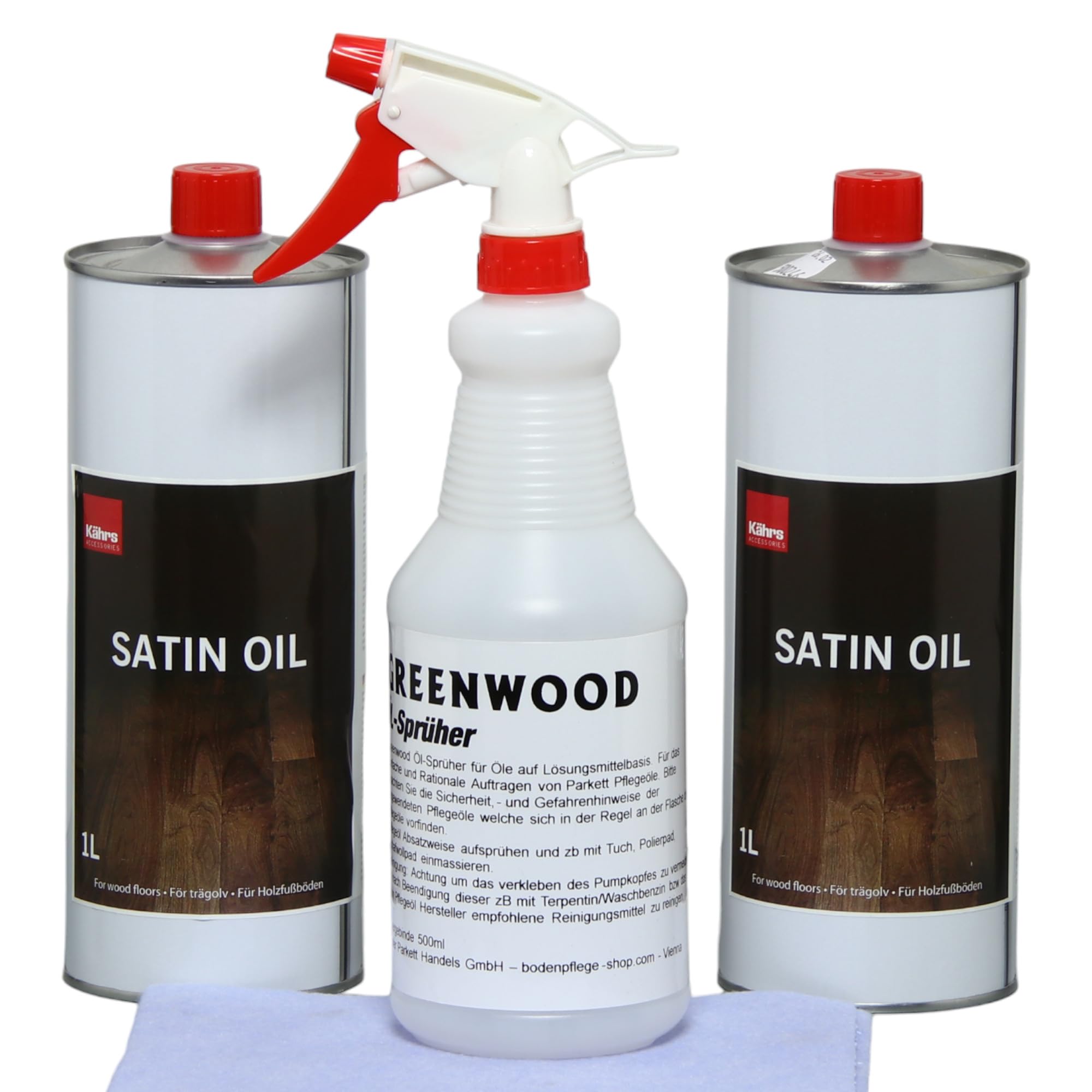 HPS® Sparset - Kährs Satin Öl 2x1Liter inkl. Satin-Öl Auftragsvlies + Öl-Sprüher