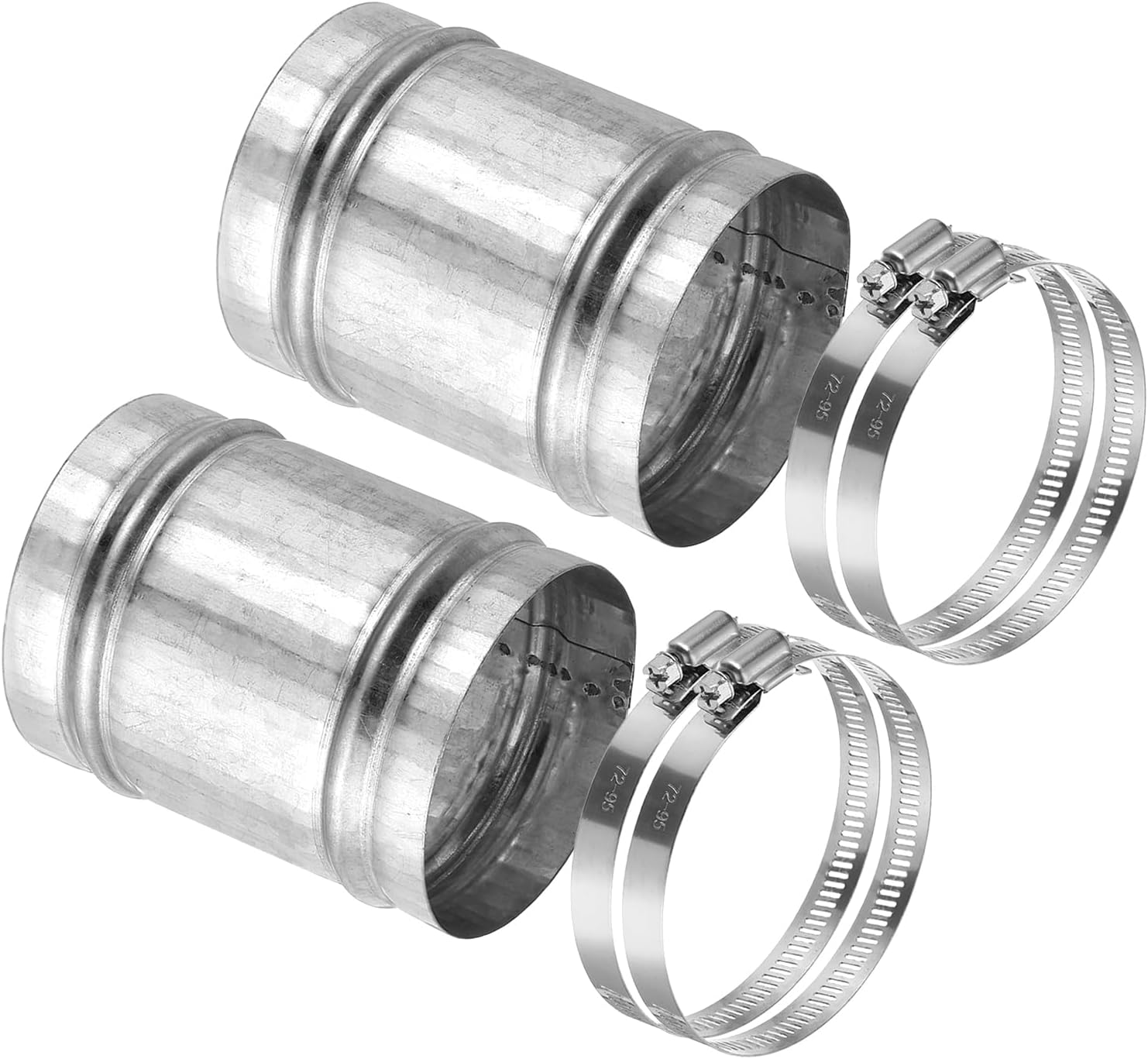 PATIKIL 80mm/3" Duct Connector, 2 Set Galvanized Steel Duct Coupling Vent Coupler Dryer Pipe Coupling Hose Extension Connector with Duct Clamps for HVAC Exhaust Fan Vent Systems, 4" Long