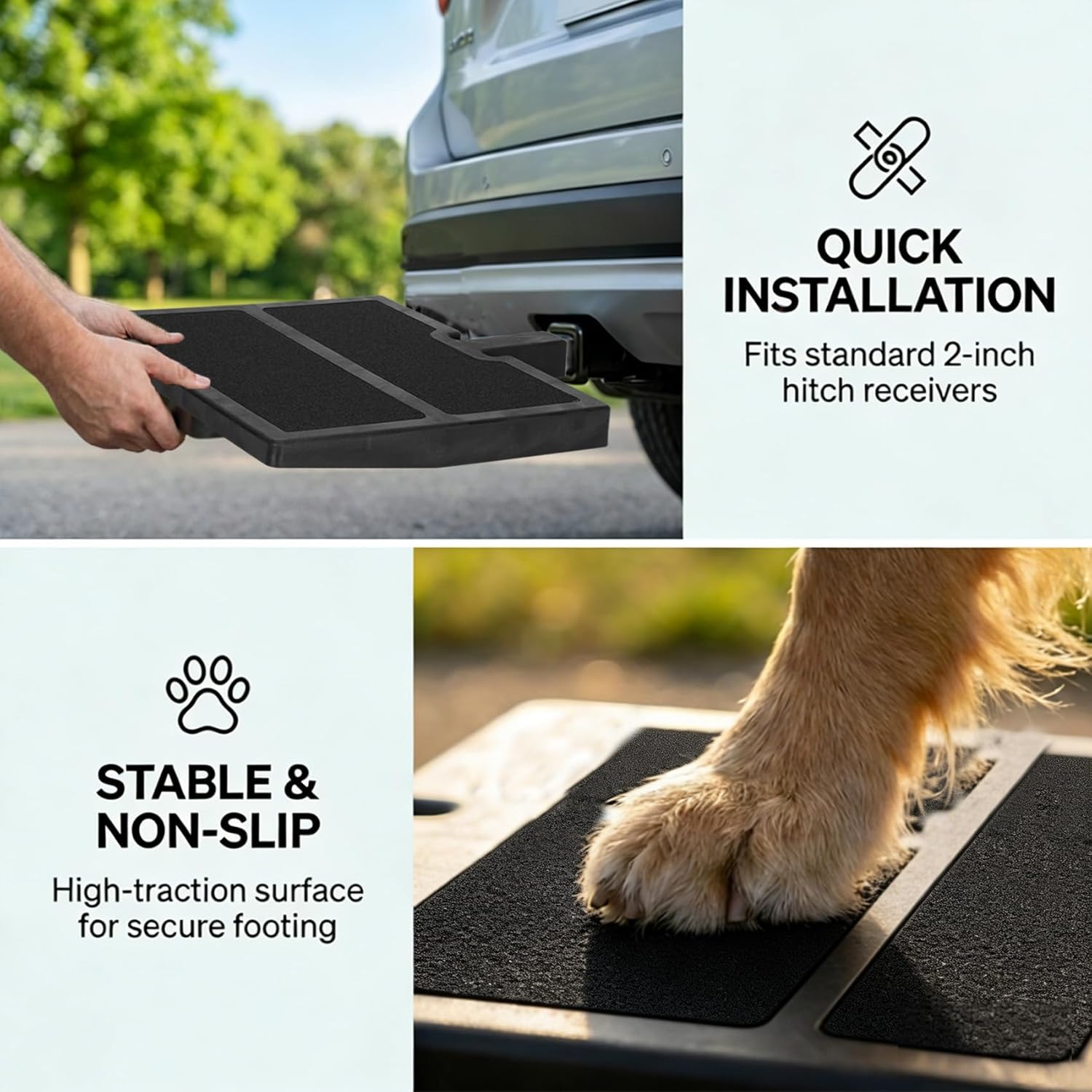 Pet Hitch Step for 2 Inch Trailer Receiver, Dog Ramp for Car Helps Dogs Get in & Out of Car Van SUV, Supports 200lbs, Portable Lightweight with Anti-Slip Pad