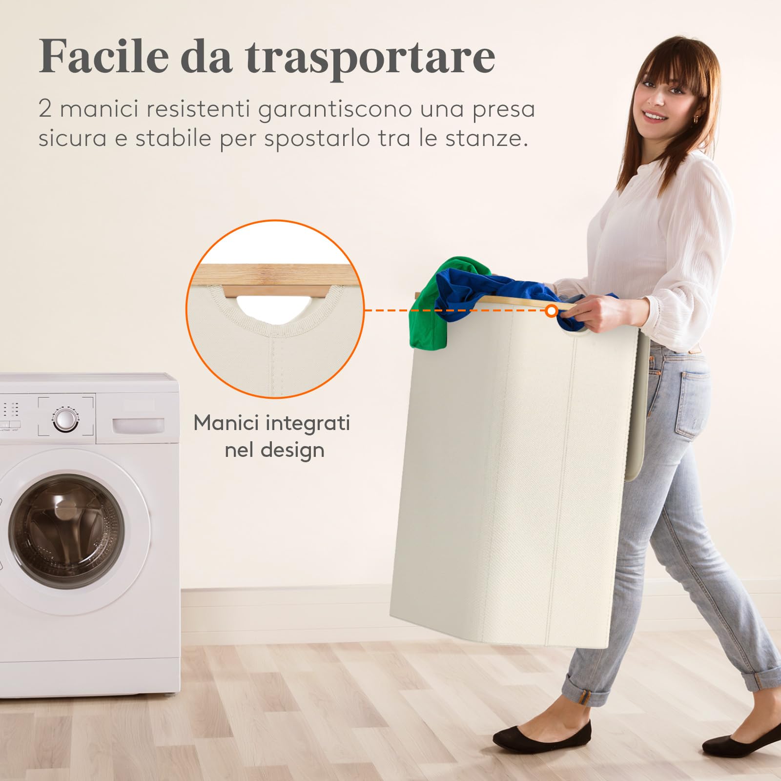 Lifewit 170L Cesto Portabiancheria con 3 Scomparti e 3 Sacchi, Grande Cesta Portabiancheria Pieghevole in Bambùcon Coperchio per Camera da Letto, Bagno, Lavanderia, Beige
