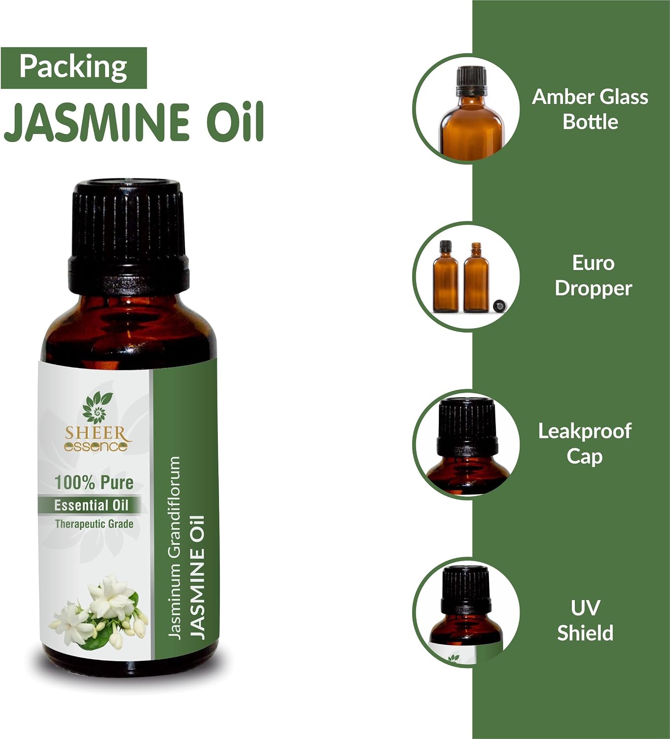 Jasmine Oil -(Jasminum Grandiflorum)- Essential Oil 100% Pure Natural Undiluted Uncut Therapeutic Grade Oil 1.69 Fl.OZ