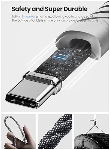 Miniatura 10 de Fasgear Cable USB C a USB C de 100 W, paquete de 2 cables USB 2.0 tipo C a tipo C PD 5A de carga rápida en ángulo recto compatible con Mac-Book Pro