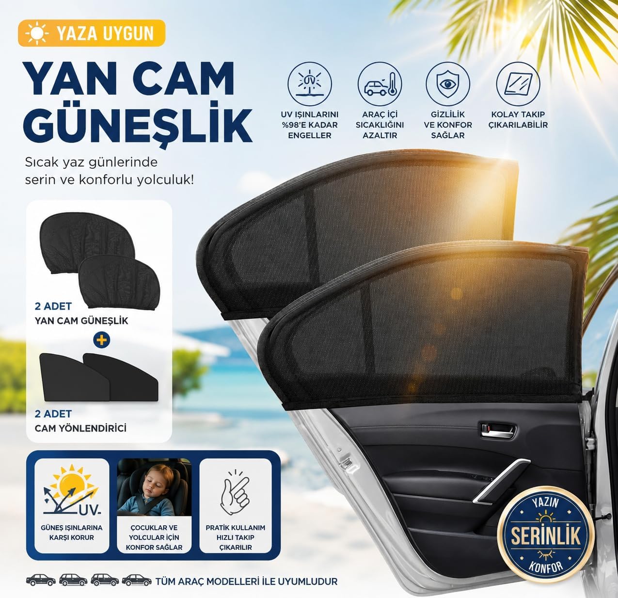 Araç Güneşlik Araba Perdesi Yan Cam Perde Güneş Önleyici Oto İçi Güneşliği İçin Sinekliği (2)
