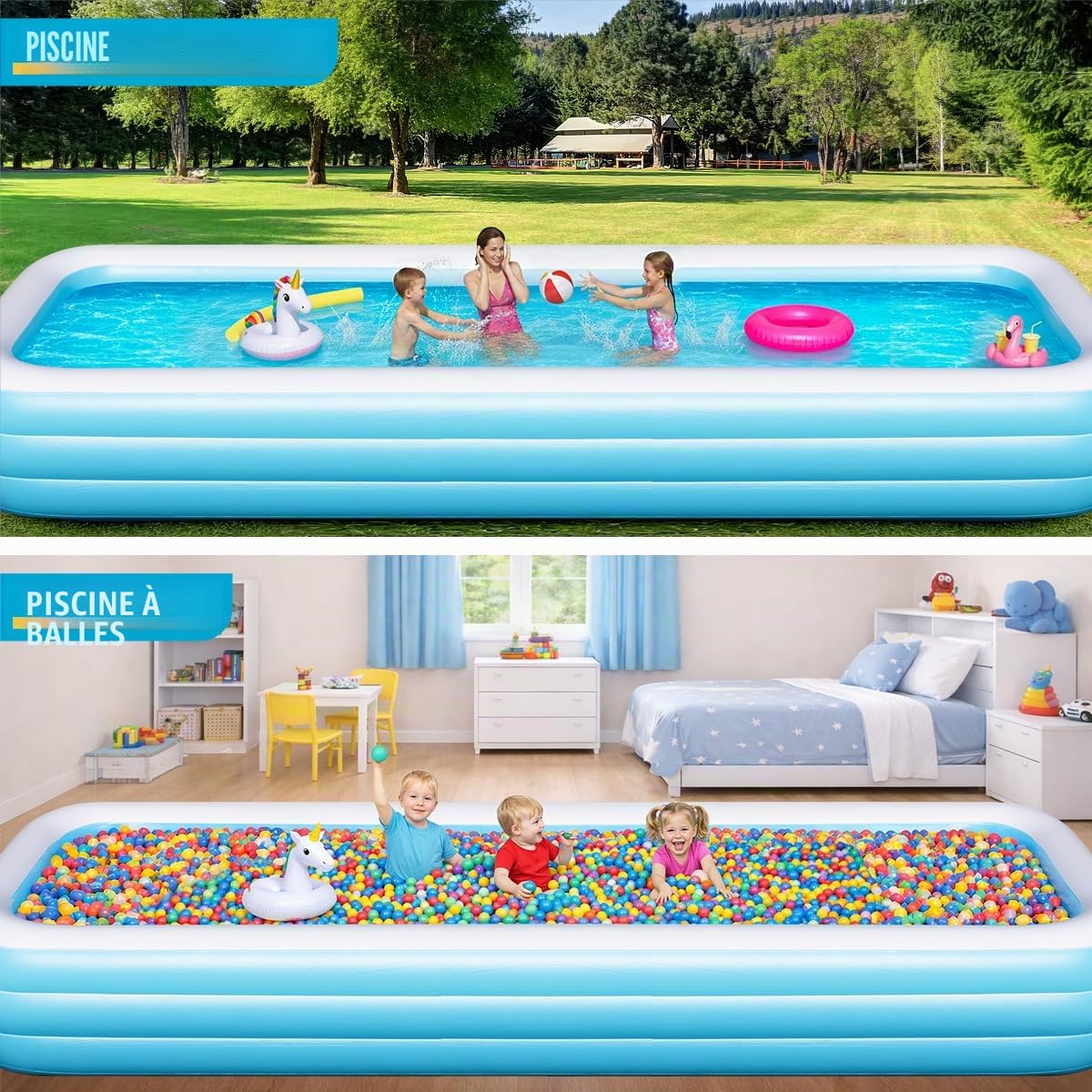 Grande piscine gonflable de 457,2 x 193 x 55,9 cm pour enfants et adultes, piscine gonflable familiale avec pompe à air, piscine épaisse durable pour enfants, extérieur, jardin, fête aquatique d'été