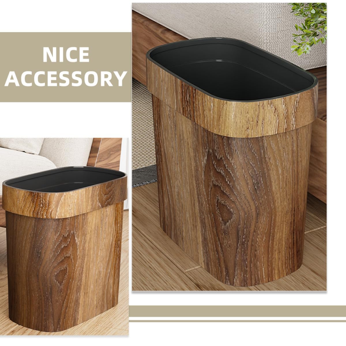 KALLORY Cubo Desperdicios Cocina de Imitación de Madera, Papelera Delgada de Pp para Baño, Oficina y Hogar, Uso Multi-escena y Gran Capacidad Color Aleatorio