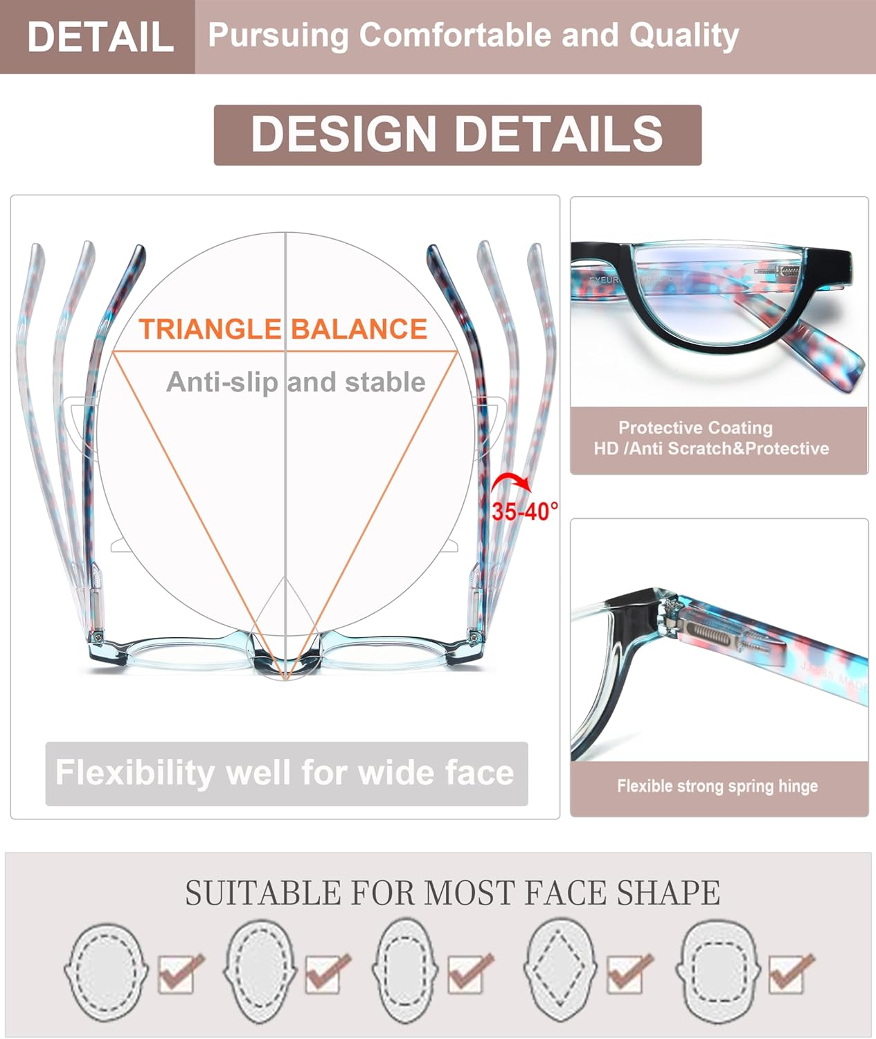 EYEURL Half Frame Reading Glasses for Women-4 Pack Blue Light Glasses Fashion Computer Readers for Women Anti UV Ray Eyeglasses with Spring Hinges 1.50 - Image 4
