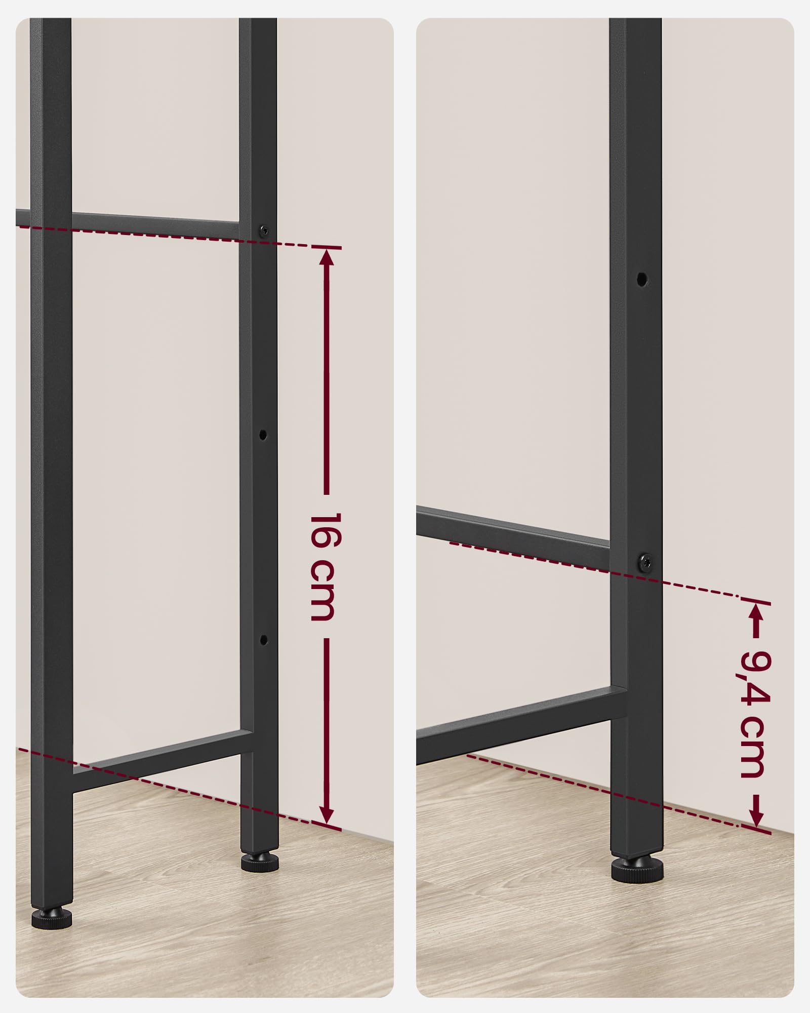 VASAGLE Scaffale sopra WC e Water con 3 Ripiani, Scaffale da Bagno Salvaspazio, Montaggio Facile, Portaoggetti per Gabinetto Lavatrice, Stile Industriale, Greige e Nero BTS002B02