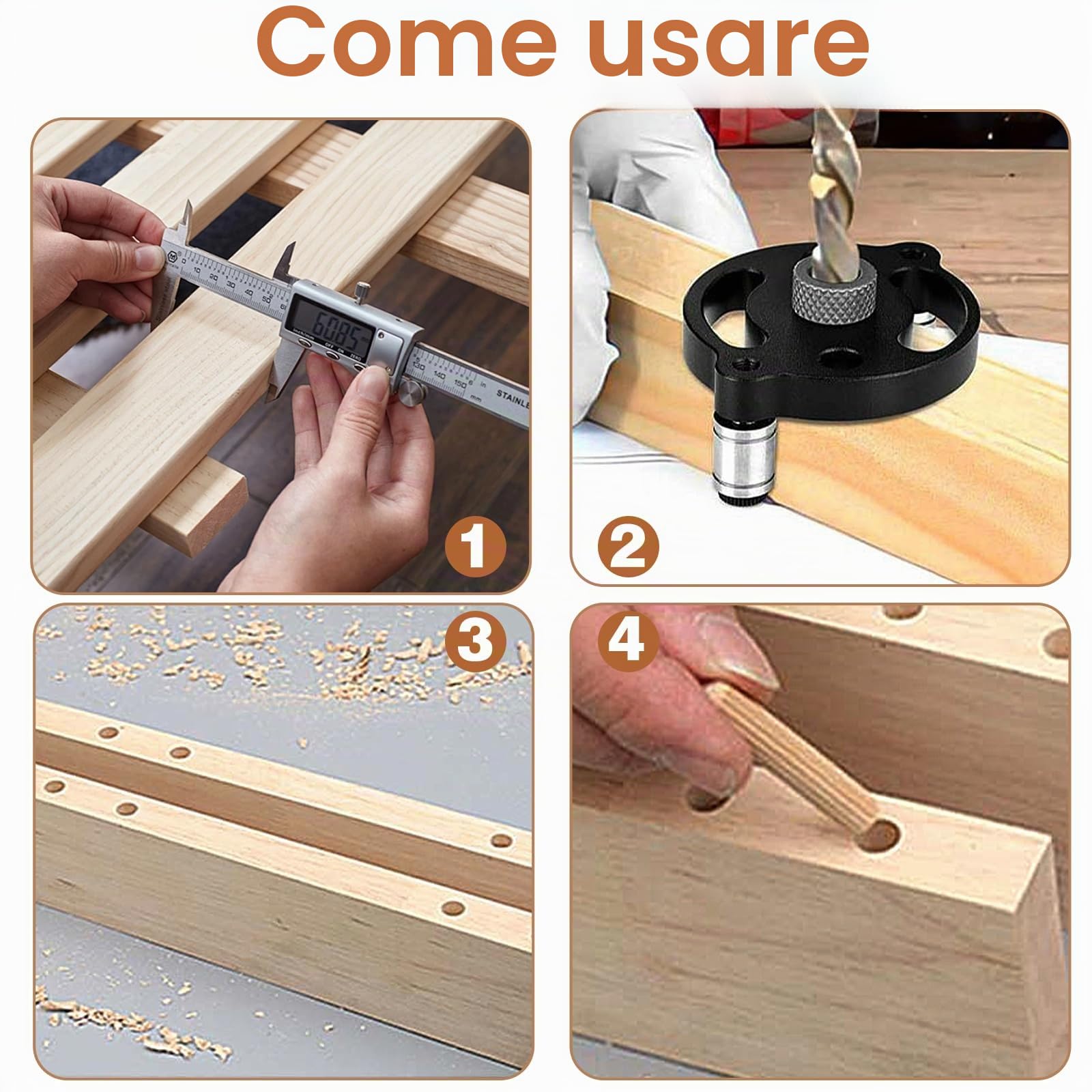 Rierousy Dima per fori a tasca guida trapano perpendicolare 3/4/5/6/7/8/9/1010 mm, dime falegnameria, dima per spinatura legno Utensili per Fori di Falegnameria