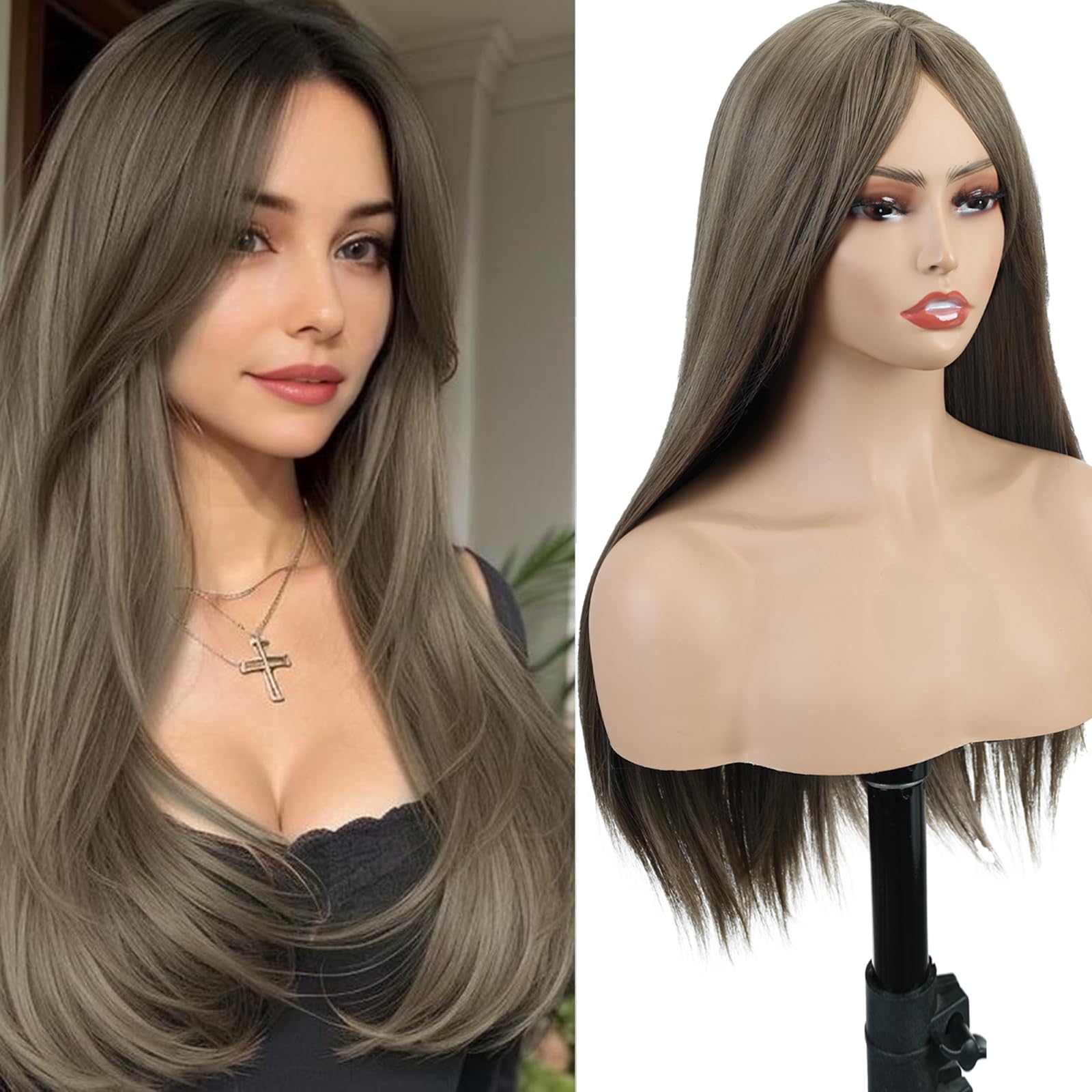 Creamily Light Brown Wig with Bangs