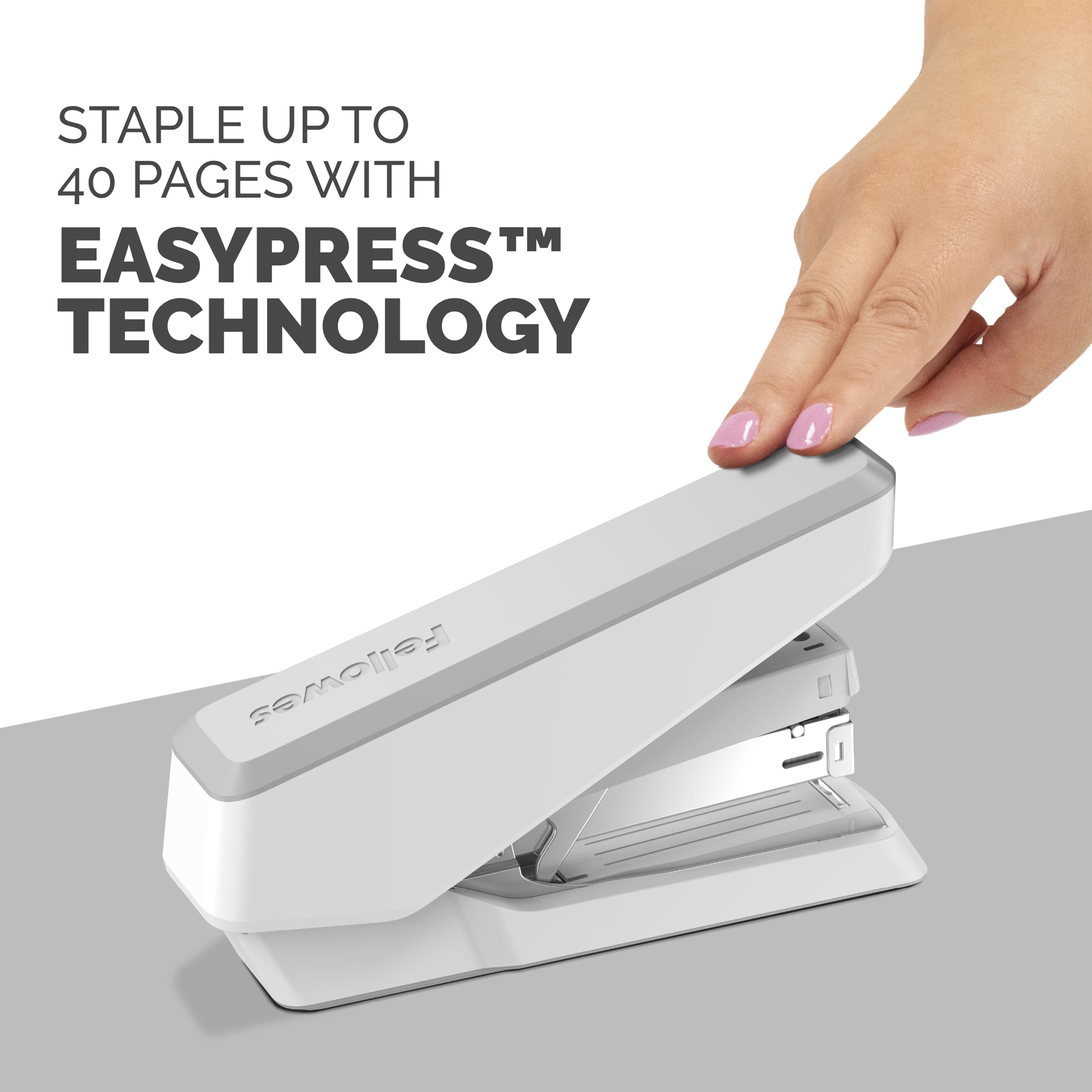 Fellowes LX870 EasyPress - Cucitrice da ufficio, a striscia intera, senza sforzo, one-touch, per classe, casa e ufficio, contiene striscia completa di punti metallici, capacità 40 fogli, bianco