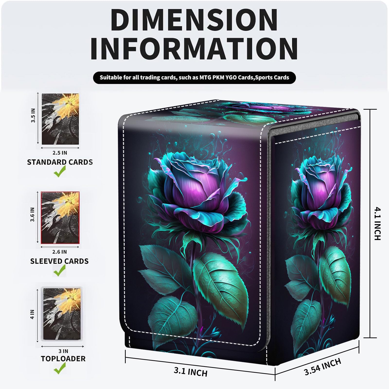 For MTG Deck Box, Fits 100+ Single Sleeved Cards, Strong Magnet Card Deck Box, PU Leather Trading Card Storage Box, TCG, CCG Cards Secure Storage for Trading Card, Blue Rose Flower -20