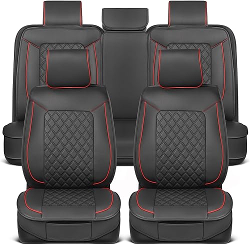 MotorBox Prestige - Juego completo de fundas de asiento de piel sintética, ajuste semiuniversal para automóviles, camiones y SUV, fundas de asiento