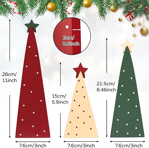 Miniatura 2 de TonJin 3 piezas de decoración de mesa de Navidad, tres tamaños, letrero de madera para árbol de Navidad con estrella para el hogar, estante de