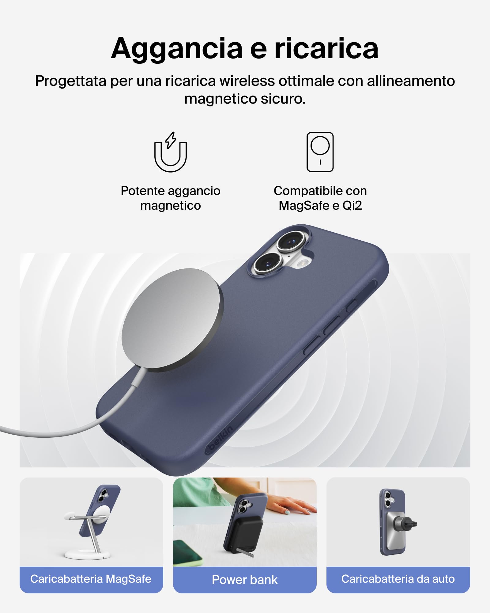 Belkin SheerForce Protect Cover per iPhone 17 Compatibile con MagSafe, Design Sottile e Rivestimento Antigraffio, Custodia Protettiva per iPhone, Magnetica e Anti-urto - Blu