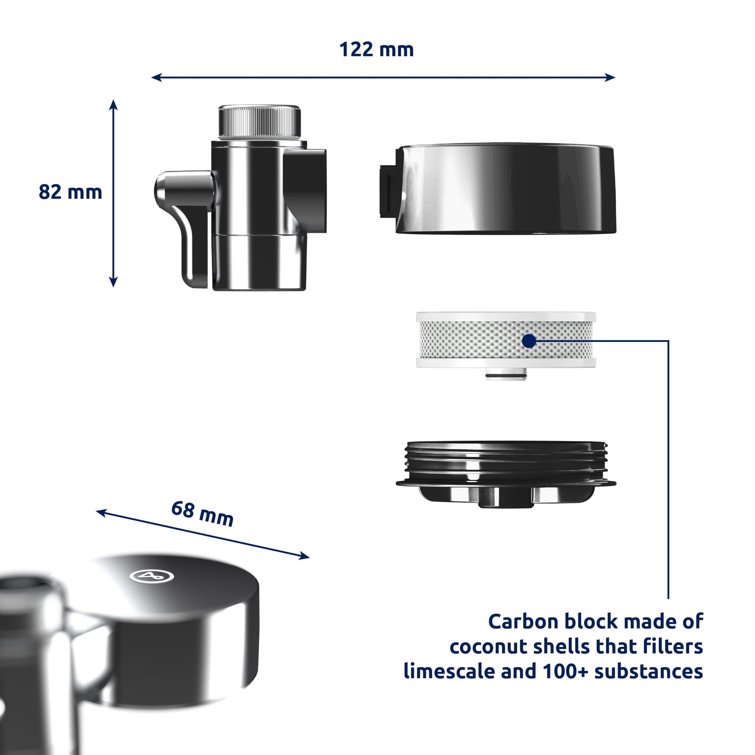 Tappwater EcoPro Compact - Kleinster Leitungswasserfilter auf dem Markt filtert mehr als 100 Substanzen. 5-stufiges Filtersystem mit Nanotechnologie. Leitungswasserfilter (verchromt, 6 Kartuschen)