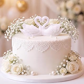 White swan couple cake topper with cake nails and adhesive dots