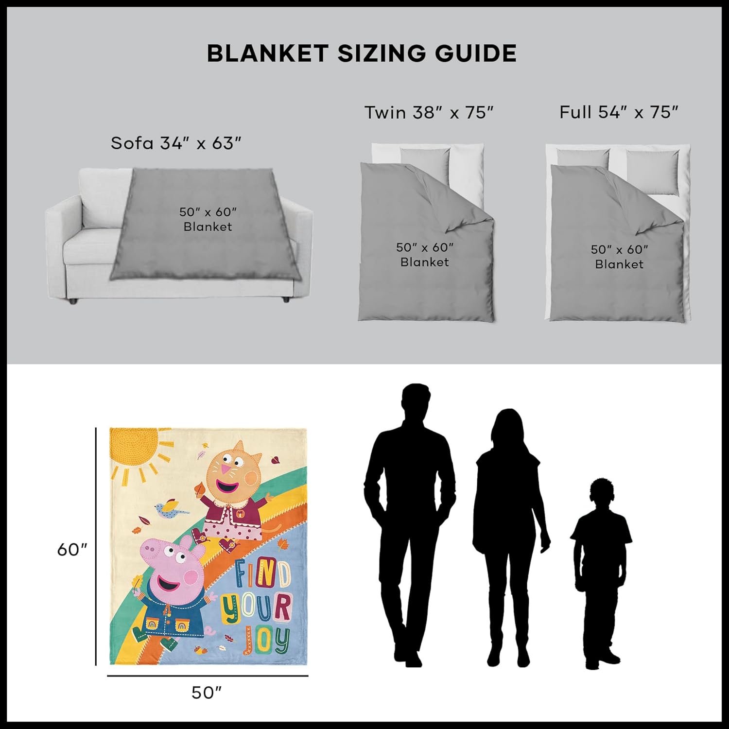 NORTHWEST Hasbro Peppa Pig, Find Your Joy, Silk Touch Throw Blanket, 50 x 60 Inches
