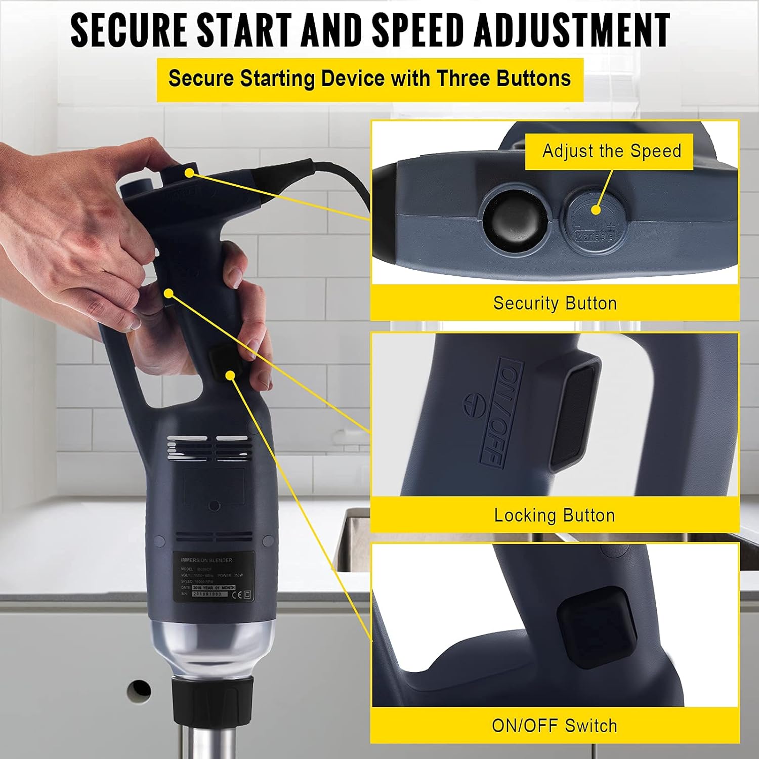 VEVOR Commercial Immersion Blender 750W Variable Speed Heavy Duty Hand Mixer 304 Stainless Steel Hand Blender (19.7")