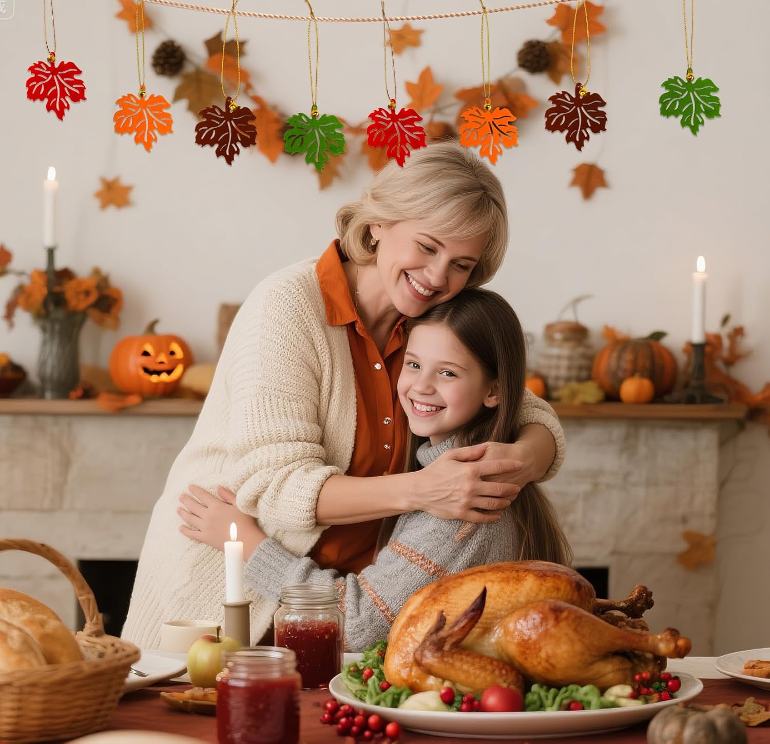 ALIBBON 24 Pcs Fall Tree Decoration Thanksgiving Tree Ornaments Felt Maple Leaf with Jingle Bell Autumn Leaves Hanging Ornaments for Trees Harvest Farmhouse Fall Decorations for Home - Image 5