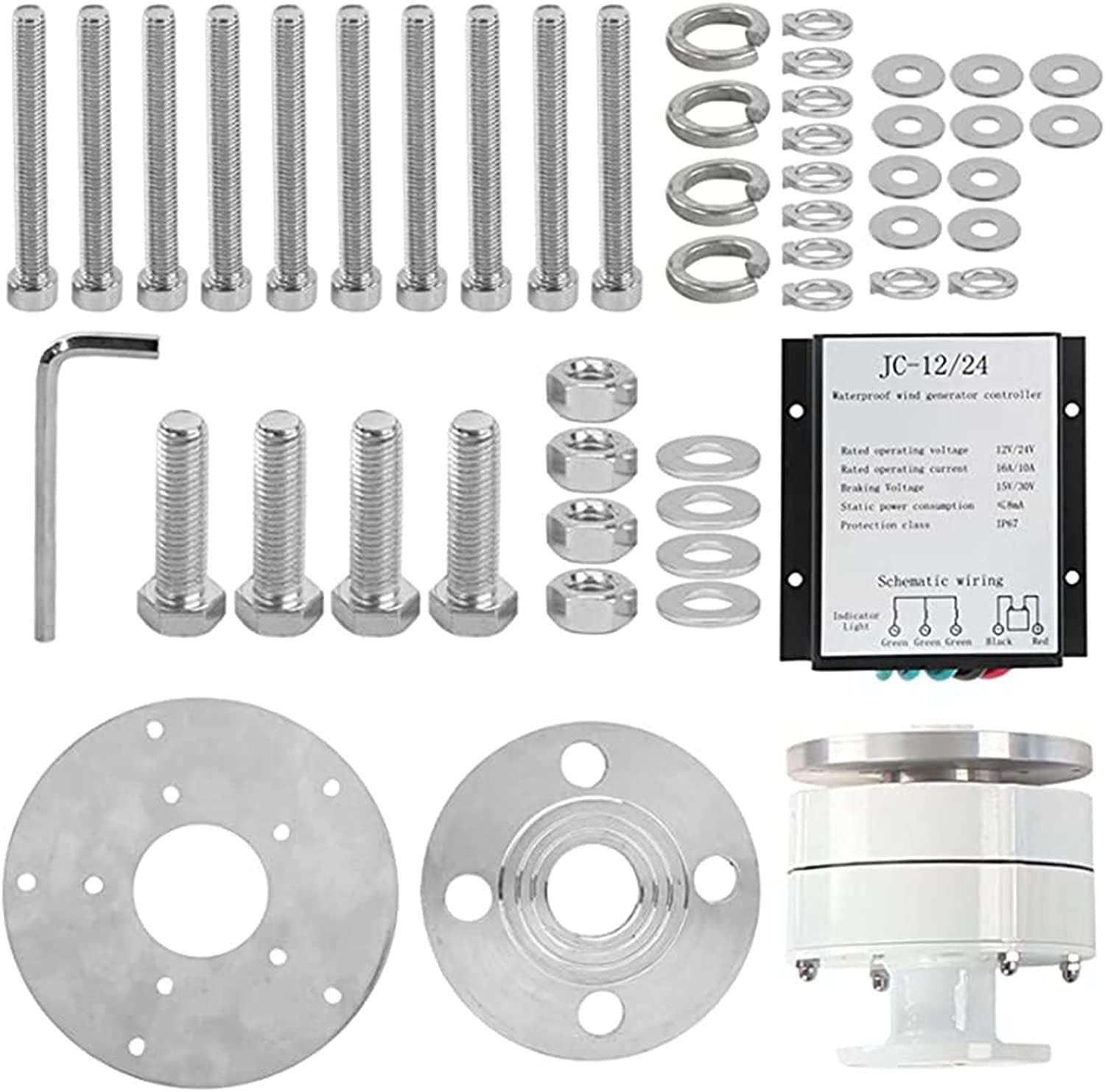 Kit turbina eolica ad asse verticale trifase da 1000 W, kit turbina eolica da 12 V/24 V, generatore eolico ibrido Maglev a 5 pale, regolazione automatica della direzione del vento per terrazza, mari