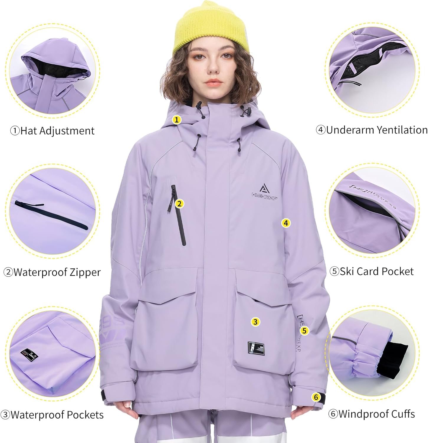 HIGH EXPERIENCE Ski Jacket Snowboard Coat Snow Winter Waterproof Insulated Windproof Baggy Warm Hooded Jacket for Men Women - Image 4