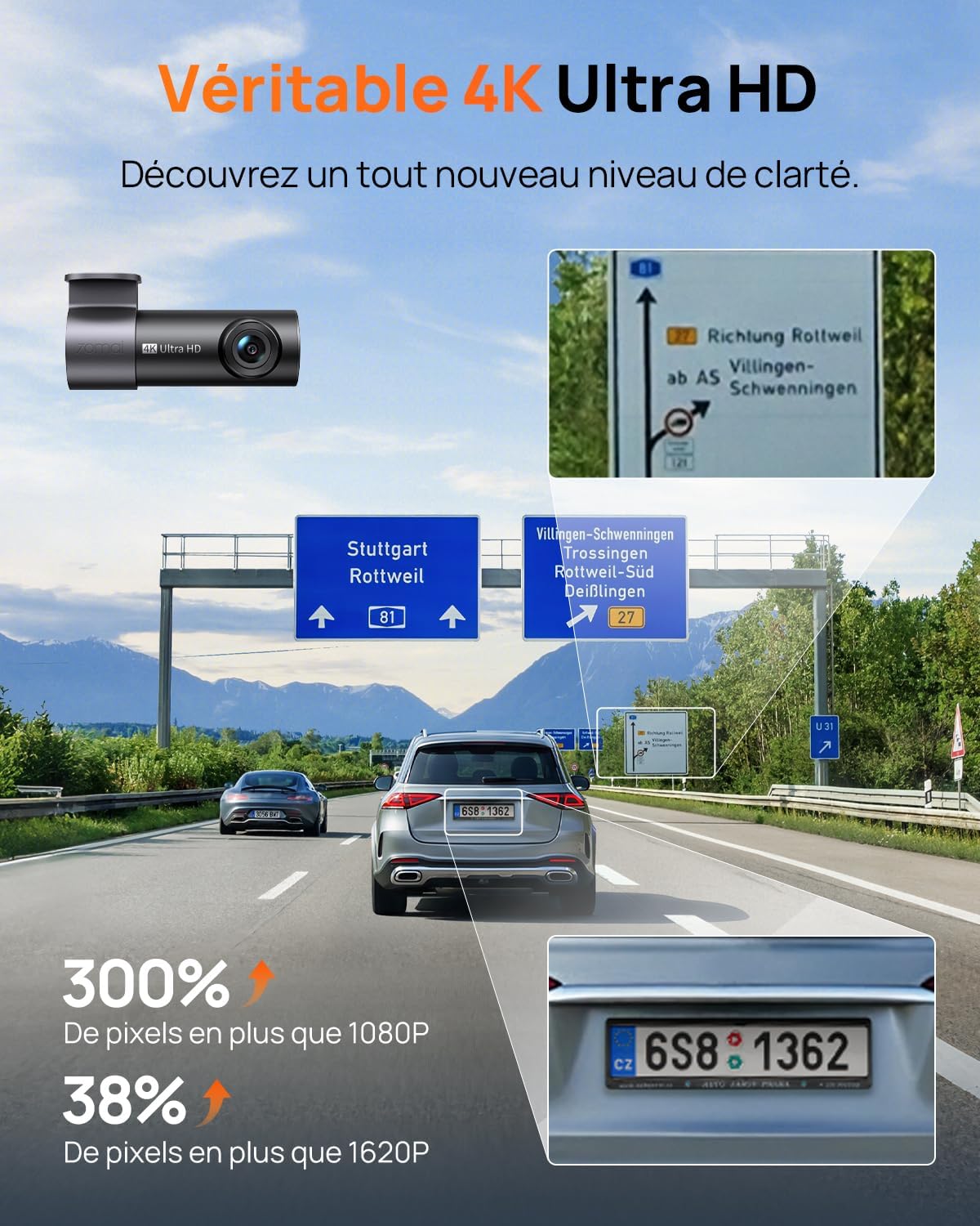 70mai M310 Plus 4K - Cámara de salpicadero frontal para coche, 2160P con rotación de 360°, WiFi y sensor G, súper visión nocturna y WDR, apertura F1.55, monitoreo de estacionamiento 24h, grabación en