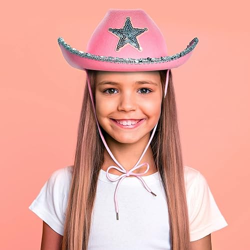 Miniatura 2 de Zodaca Paquete de 4 sombreros de vaquera, fieltro rosa claro, adulto, 14.5 x 11.5 x 5 pulgadas, juego de 4 sombreros de vaquero rosa para mujer con