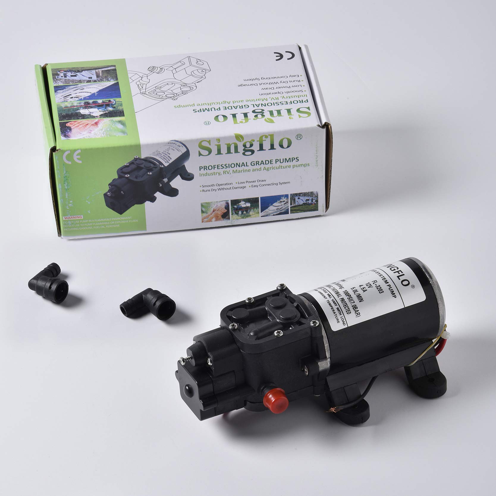 Automatic-Demand Diaphragm Pump 100 psi (7 BAR) 1.3 GPM (5 LPM Liters per Minute) with Viton Valves, Santoprene Diaphragm, Demand Switch, 12V, 3/8" Hose Barb Ports by Alfa Wheels (1.3 GPM 100 psi)