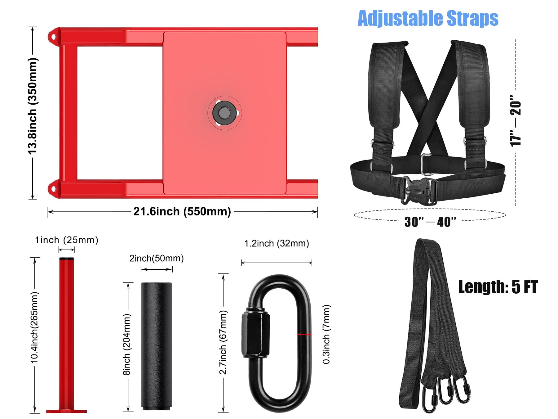 BeneLabel Gewichtsschlitten, Fitness Schlitten Teppich Gras Trainingsschlitten Indoor Outdoor Sportliche Schlitten für Geschwindigkeit Krafttraining mit Widerstand Gurtzeug & Seil, Rot