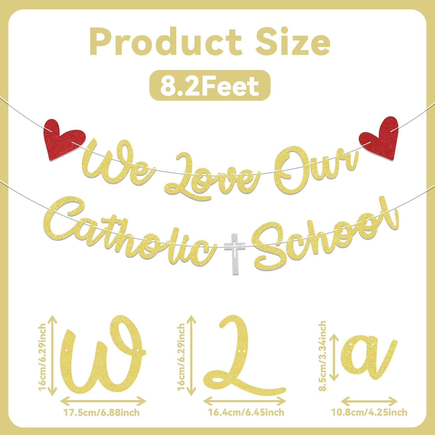 We Love Our Catholic School Banner - Catholic School Week Classroom Decor, We Love Our Catholic School Decor Gold Glitter