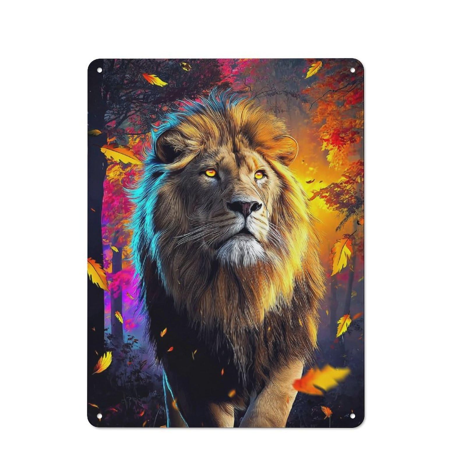 Junmoney Autumn Lion Majesty -2 Tin Wall Plaque 40X30cm With For Home Office Or Studio, For Home Office Decor Fans