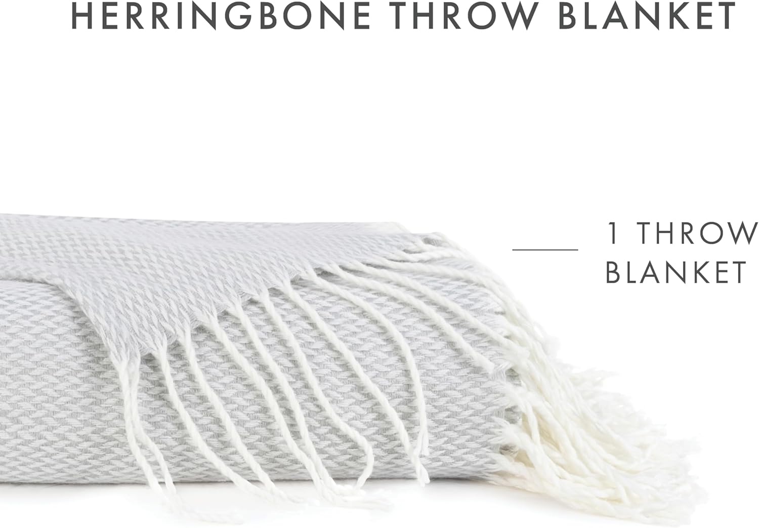 Linen Market Beddings Elevate Your Comfort with Herringbone Throw Blanket - Luxurious Woven Ultra Soft Acrylic - Sized 50" W x 60" L - Fringed Edges - Lightweight Layer for Bed or Sofa (Light Gray)