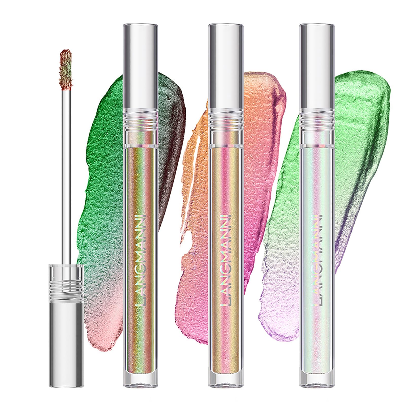 Joyeee 3 Colores Sombras de Ojos Líquida Brillantes, Camaleón Metálico con Purpurina Brillante de Metal, Sombra de Ojos Con Brillo de Larga Duración