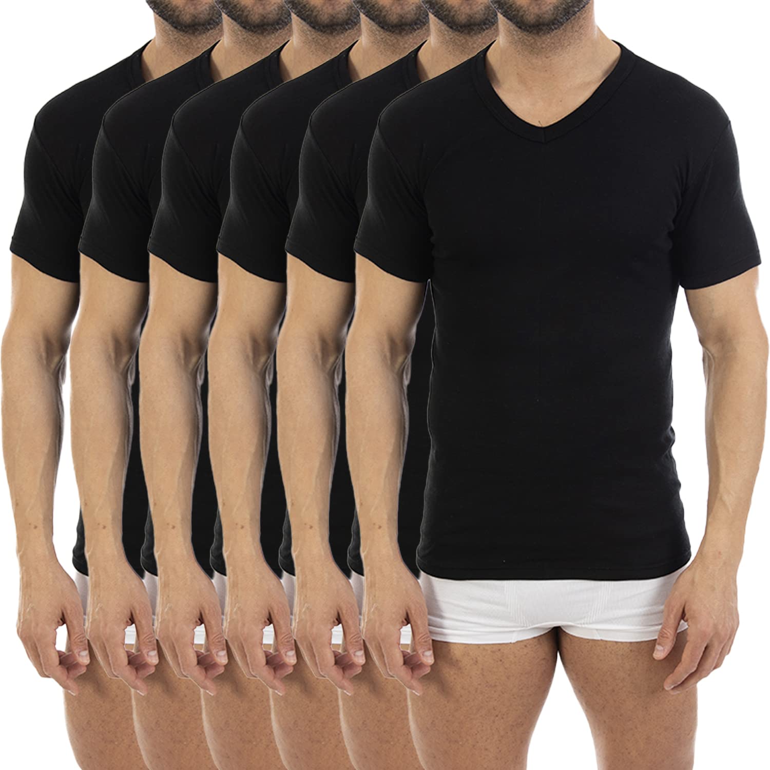 Pack Ahorro de 6 Unidades. Camiseta Interior cálida de Hombre L149, Manga Corta y Cuello de Pico.