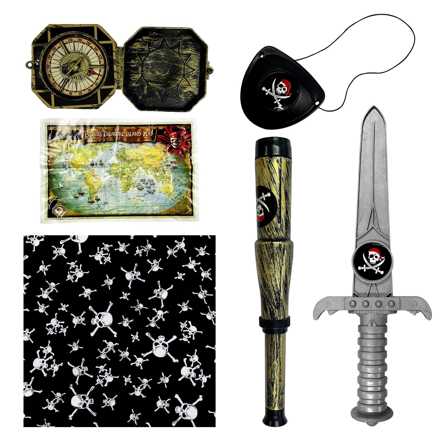 6 Ensembles Déguisement Pirate – Sabre, Masque, Bandeau Crâne – Accessoires Fête Halloween Carnaval – Costume Enfant