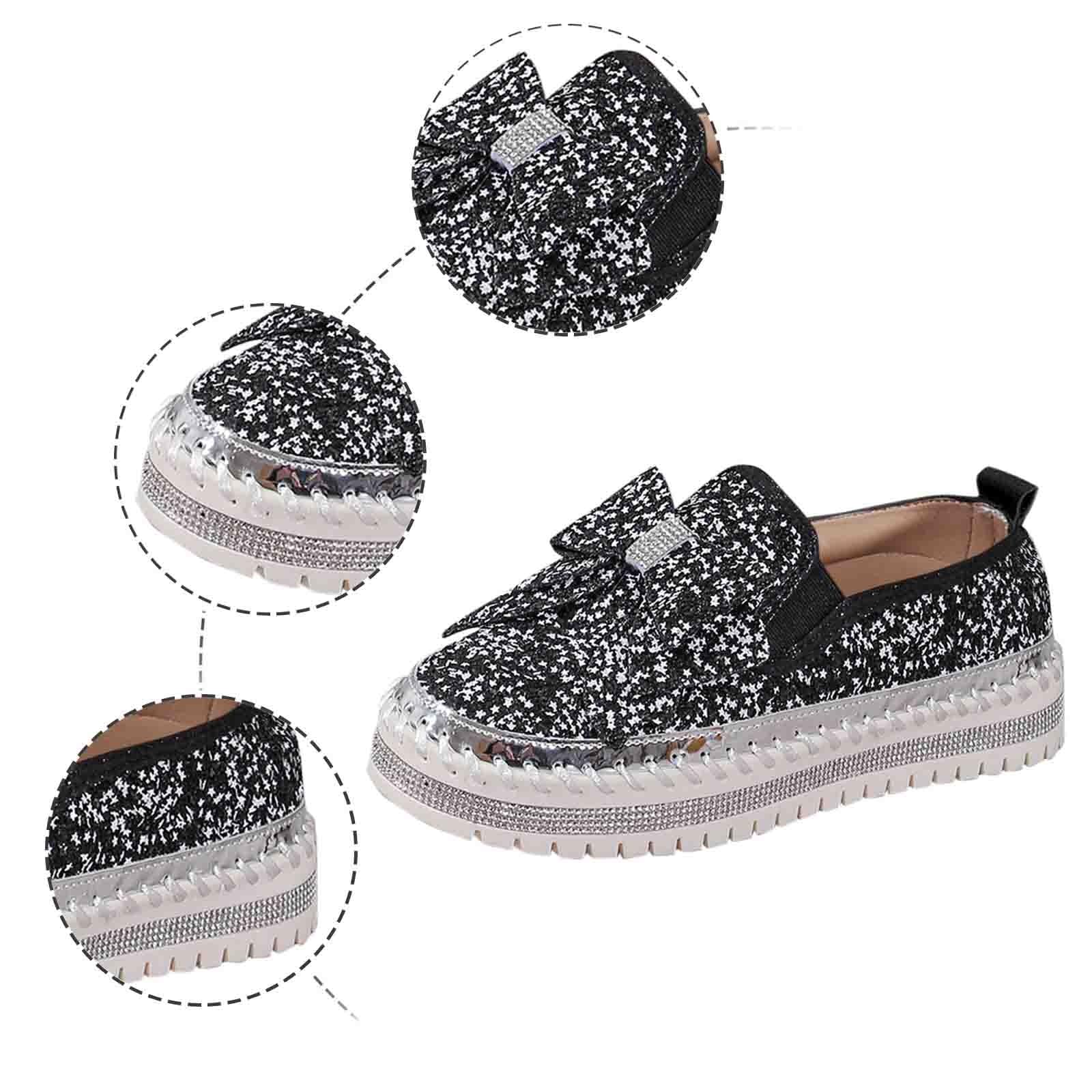 Womens Trainers - Zapatos casuales con lazo de lentejuelas para mujer